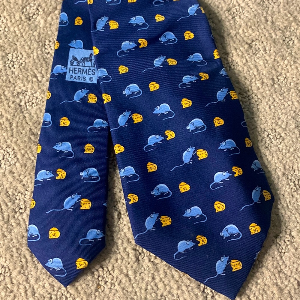 Authentic Vintage Hermès Men’s Tie - Mouse and Cheese